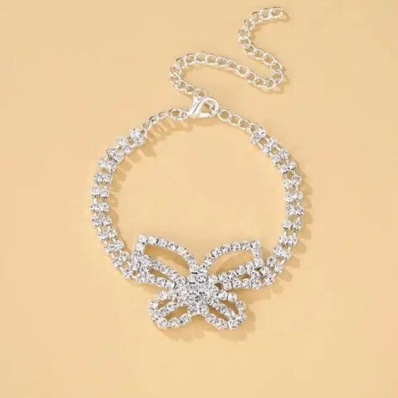 3 for 26 - Crystal Silver Butterfly Anklet - Picture 3 of 5